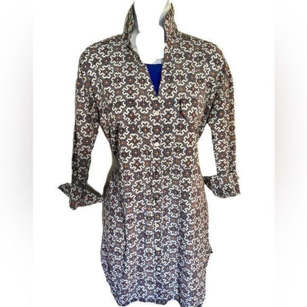 Roller Rabbit Shirt Dress - XS blue multi print, all cotton